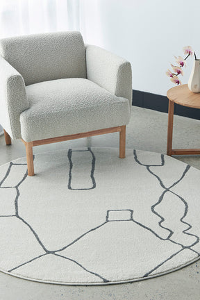 Vines Grey Modern Abstract Round Rug - Lost Design Society