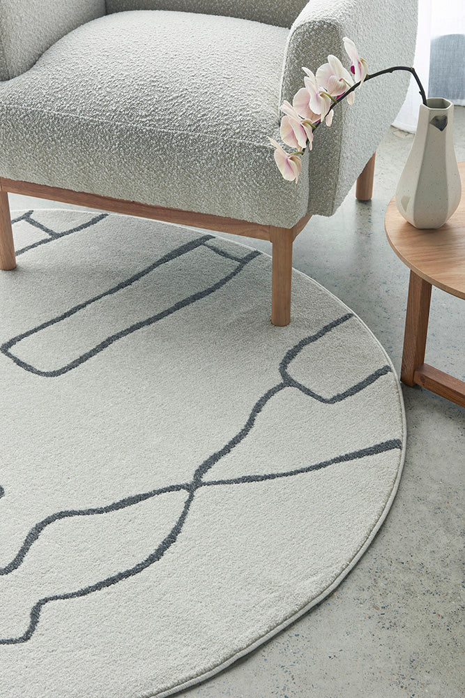 Vines Grey Modern Abstract Round Rug