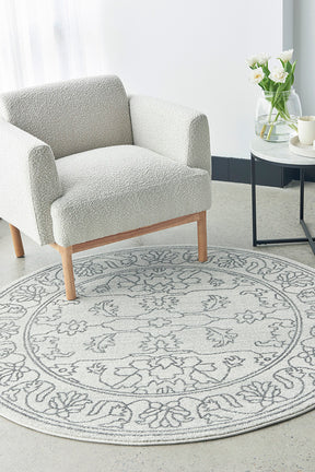 Vines Sven Grey Transitional Round Rug - Lost Design Society