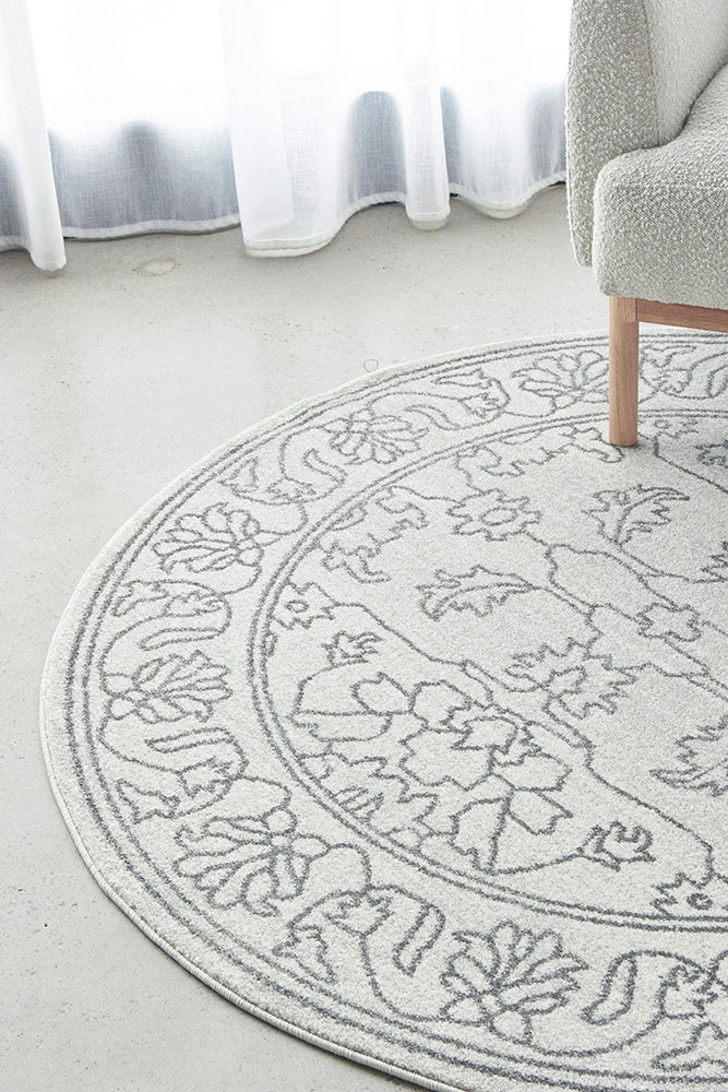 Vines Sven Grey Transitional Round Rug