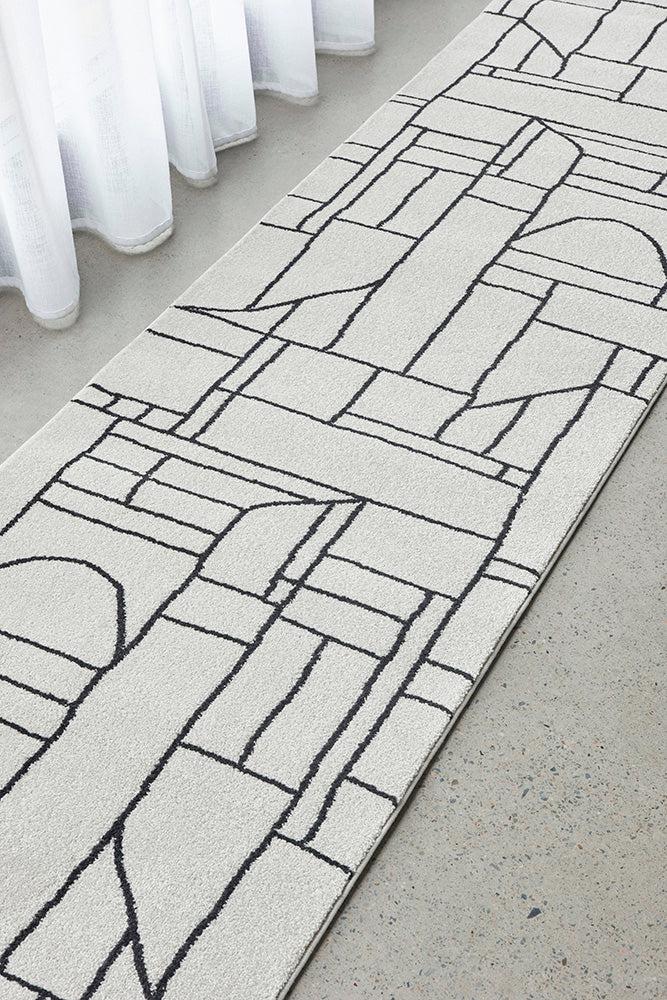 Vines Black White Mid-Century Modern Rug