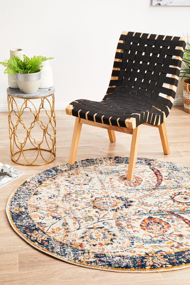 Peacock Ivory Transitional Round Rug