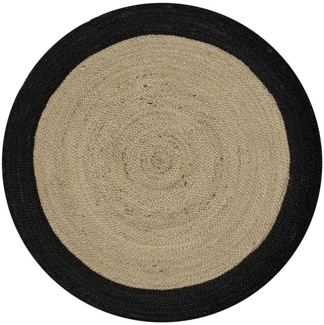 Round Black Border Jute Rug