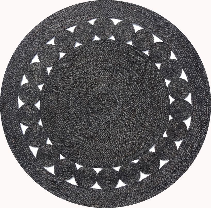 Round Black Dot Rose Jute Rug