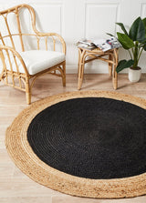 Round Jute Natural Rug Black