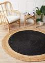 Round Jute Natural Rug Black