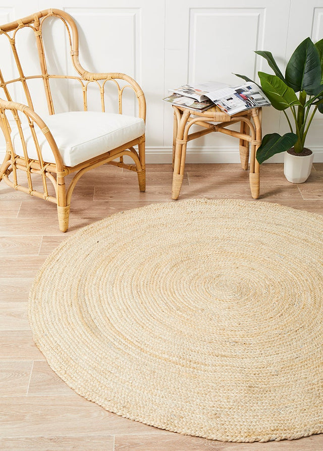 Round Jute Natural Rug Bleached