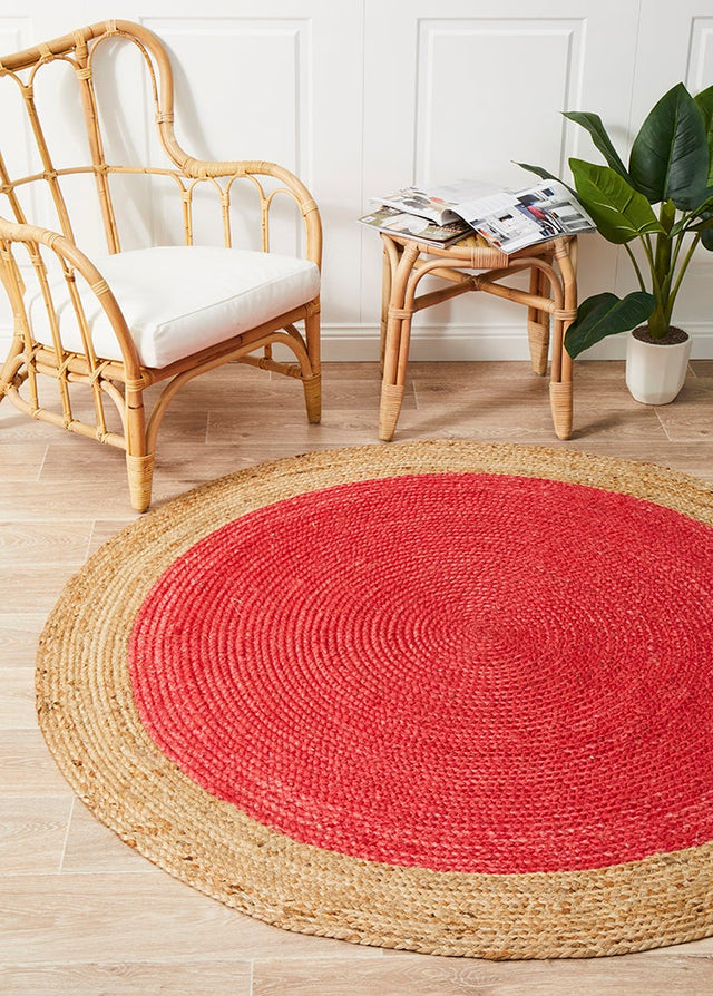 Round Jute Natural Rug Cherry