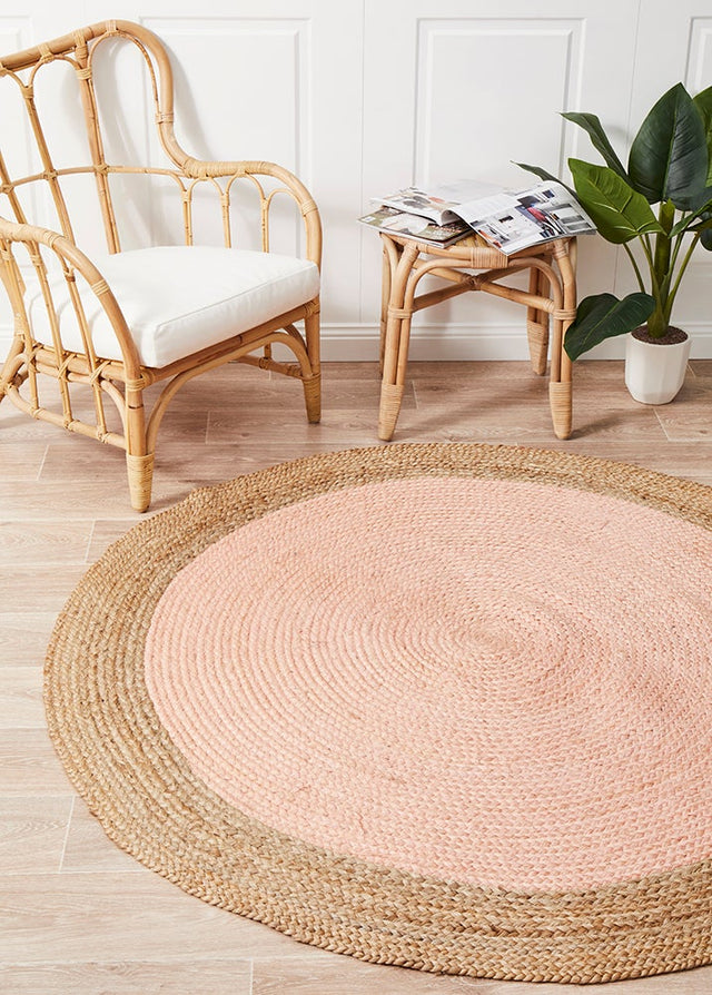 Round Jute Natural Rug Pink