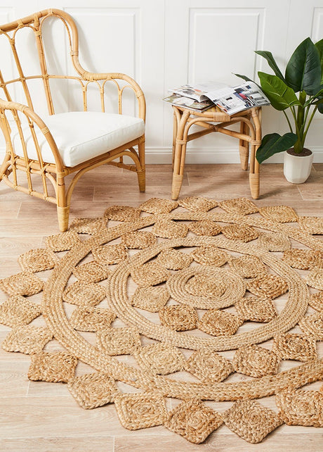 Round Jute Natural Tessellate Rug