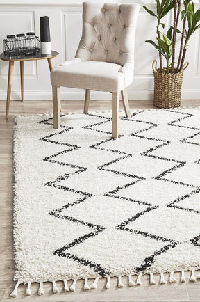 Beni Ourain Inspired Berber Tantan Cream White Shag Rug - Lost Design Society