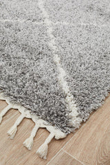 Beni Ourain Inspired Berber Tiznit Silver Shag Rug