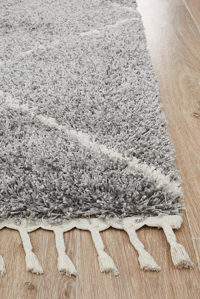 Beni Ourain Inspired Berber Tiznit Silver Shag Rug