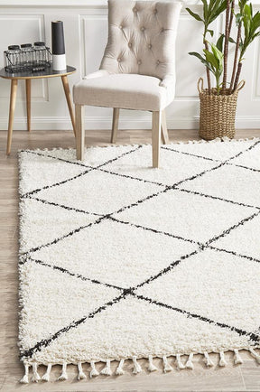 Beni Ourain Inspired Berber Tiznit Cream White Shag Rug - Lost Design Society