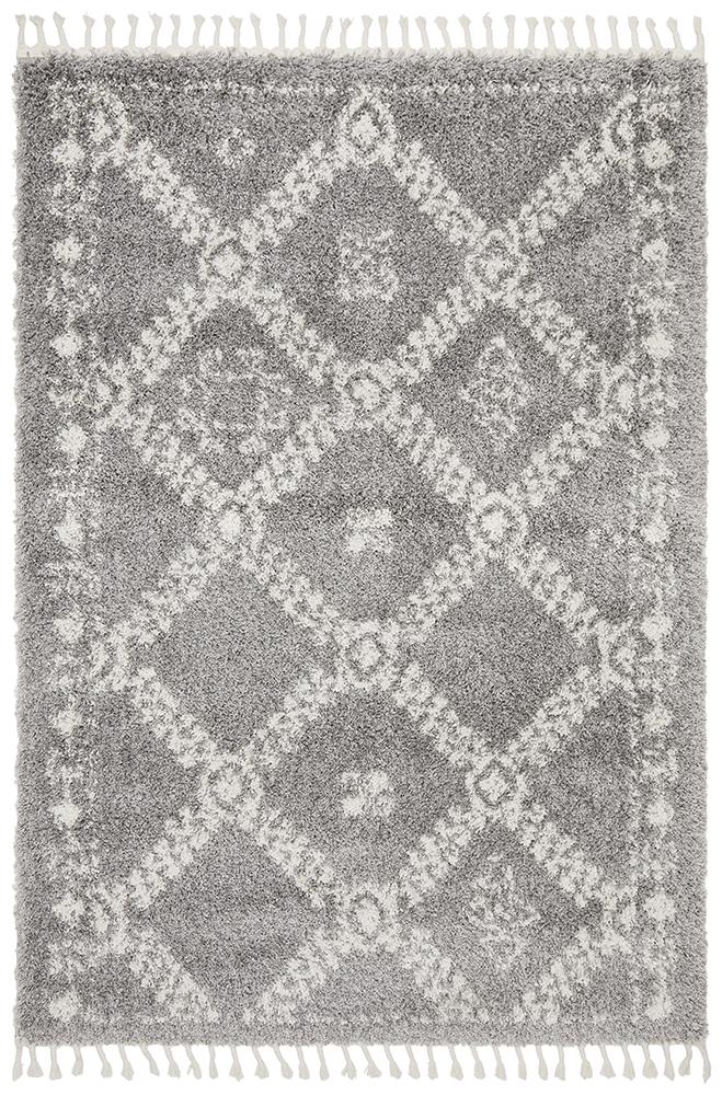 Beni Ourain Inspired Berber Safi Silver Shag Rug