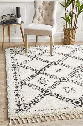 Beni Ourain Inspired Berber Safi Cream White Shag Rug - Lost Design Society