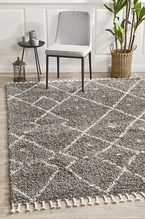 Beni Ourain Inspired Berber Samara Grey Shag Rug - Lost Design Society