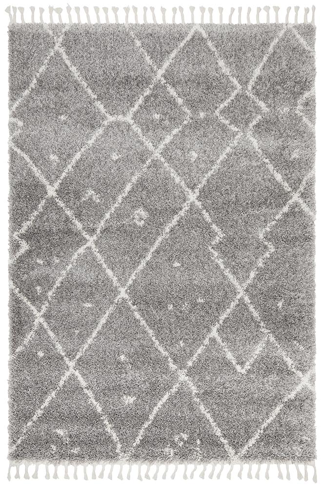 Beni Ourain Inspired Berber Samara Silver Shag Rug