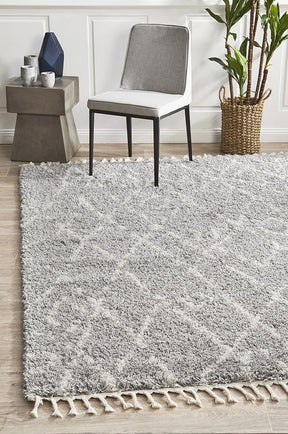 Beni Ourain Inspired Berber Larache Silver Shag Rug - Lost Design Society