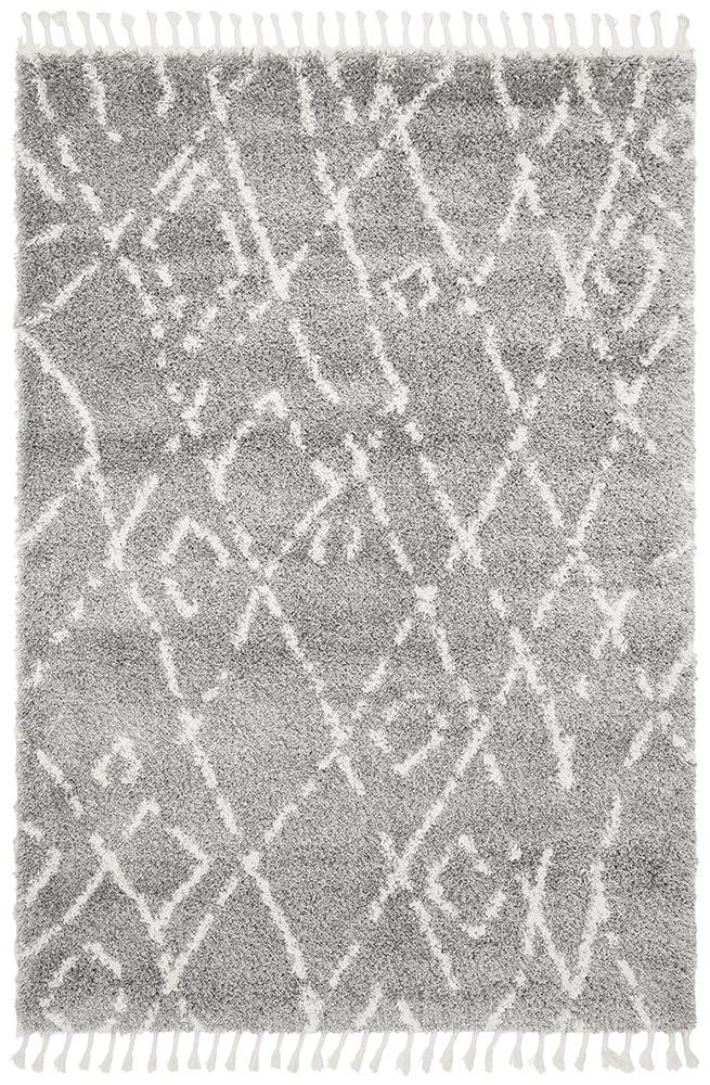 Beni Ourain Inspired Berber Larache Silver Shag Rug