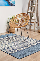 Oceana Tribal White and Blue Outdoor Rug