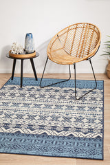 Oceana Tribal White and Blue Outdoor Rug