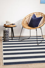 Oceana Striped White and Blue Outdoor Rug