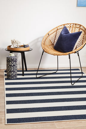 Oceana Striped White and Blue Outdoor Rug - Lost Design Society