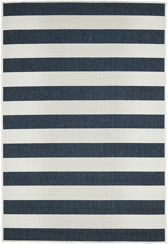 Oceana Striped White and Blue Outdoor Rug