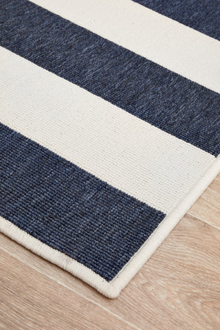 Oceana Striped White and Blue Outdoor Rug
