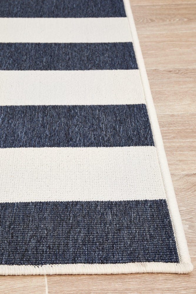 Oceana Striped White and Blue Outdoor Rug