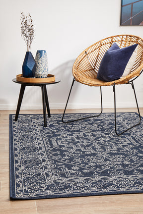 Oceana Patterned Navy Outdoor Rug - Lost Design Society