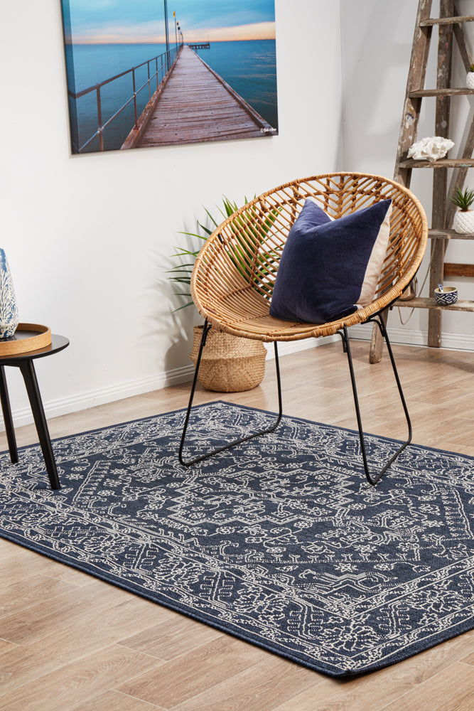 Oceana Patterned Navy Outdoor Rug