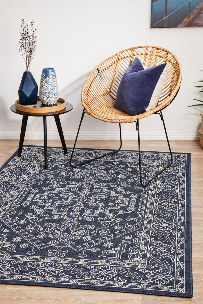 Oceana Patterned Navy Outdoor Rug