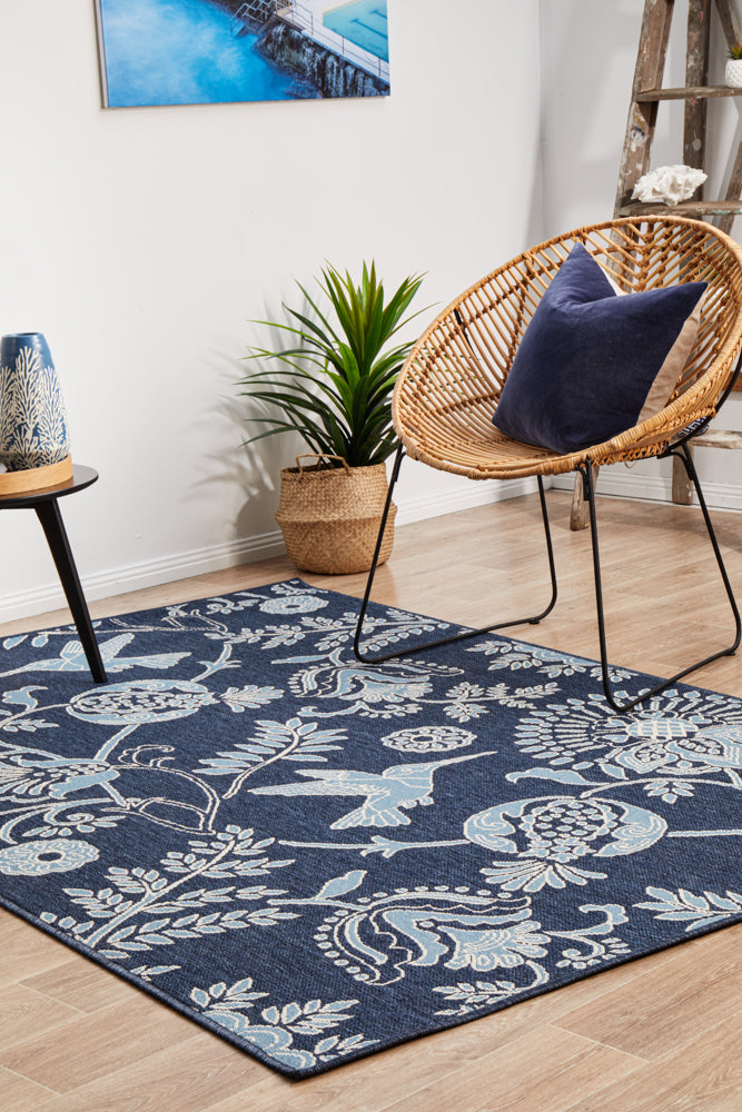 Oceana Hummingbird Navy Outdoor Rug