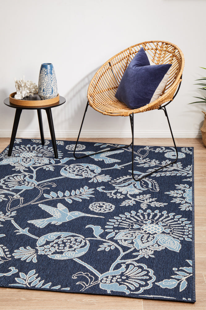 Oceana Hummingbird Navy Outdoor Rug