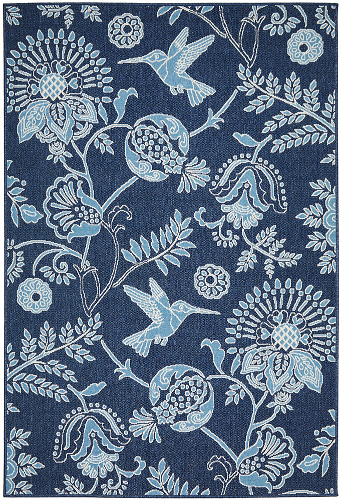 Oceana Hummingbird Navy Outdoor Rug