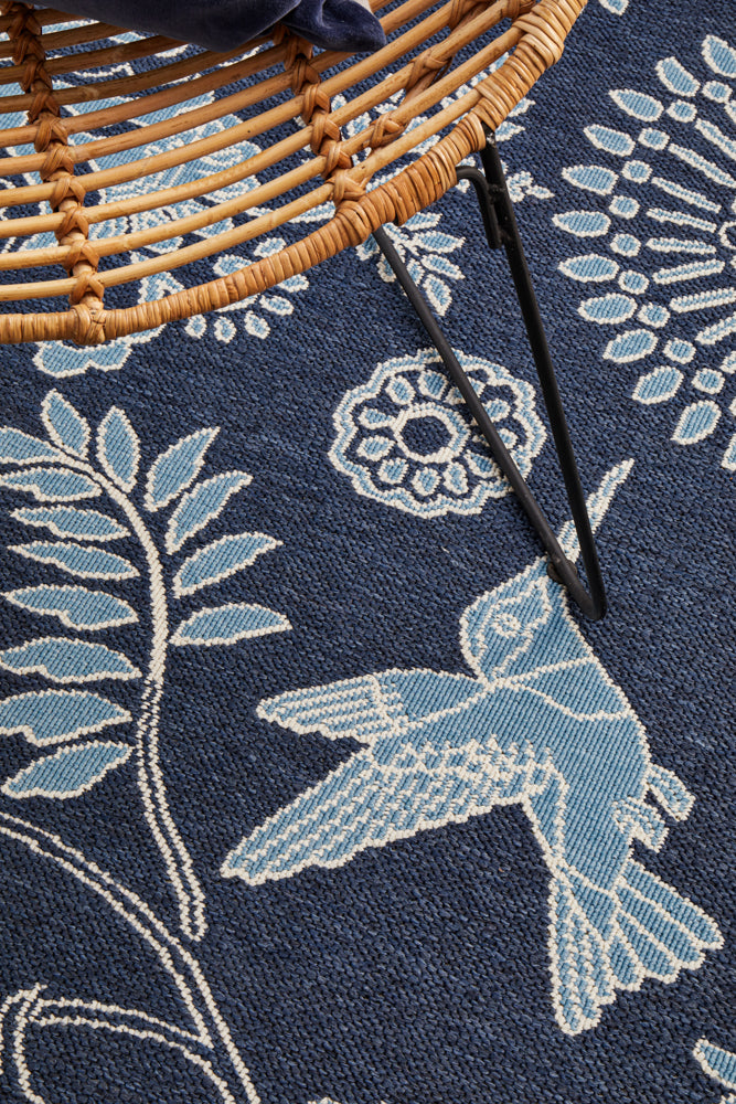 Oceana Hummingbird Navy Outdoor Rug