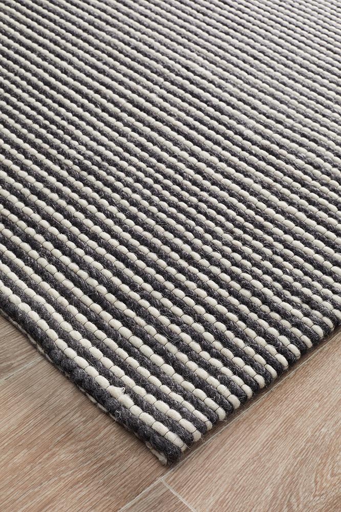 Oskar Felted Wool Striped Rug Black White