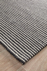 Oskar Felted Wool Striped Rug Black White