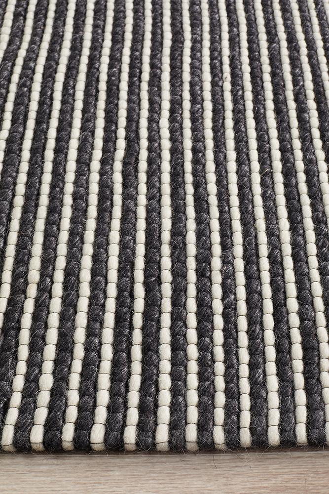 Oskar Felted Wool Striped Rug Black White