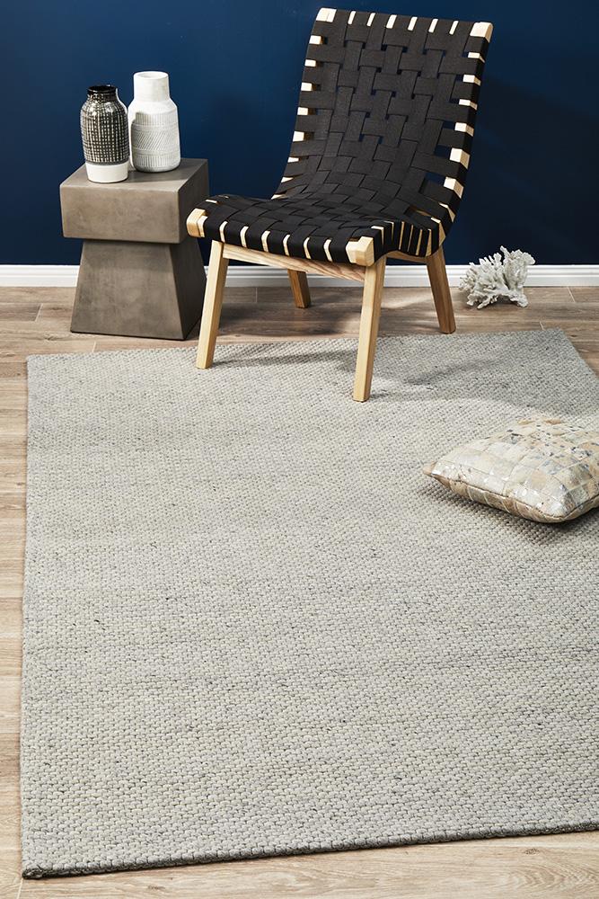 Oskar Felted Wool Striped Rug Grey