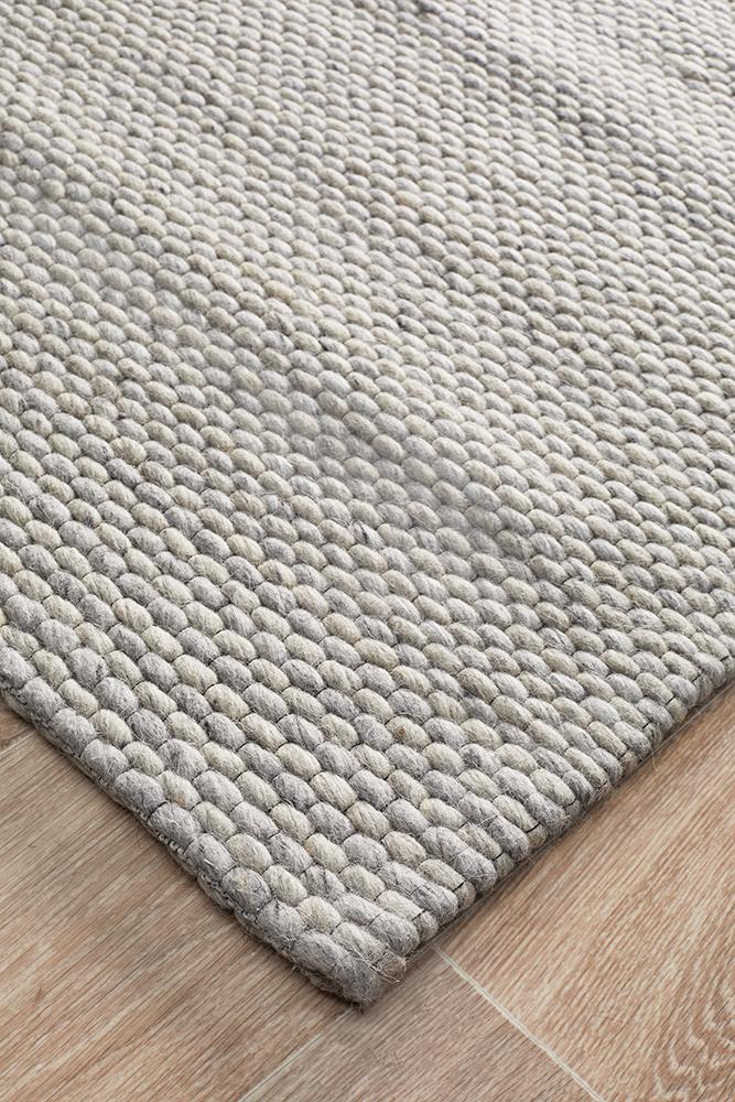 Oskar Felted Wool Striped Rug Grey