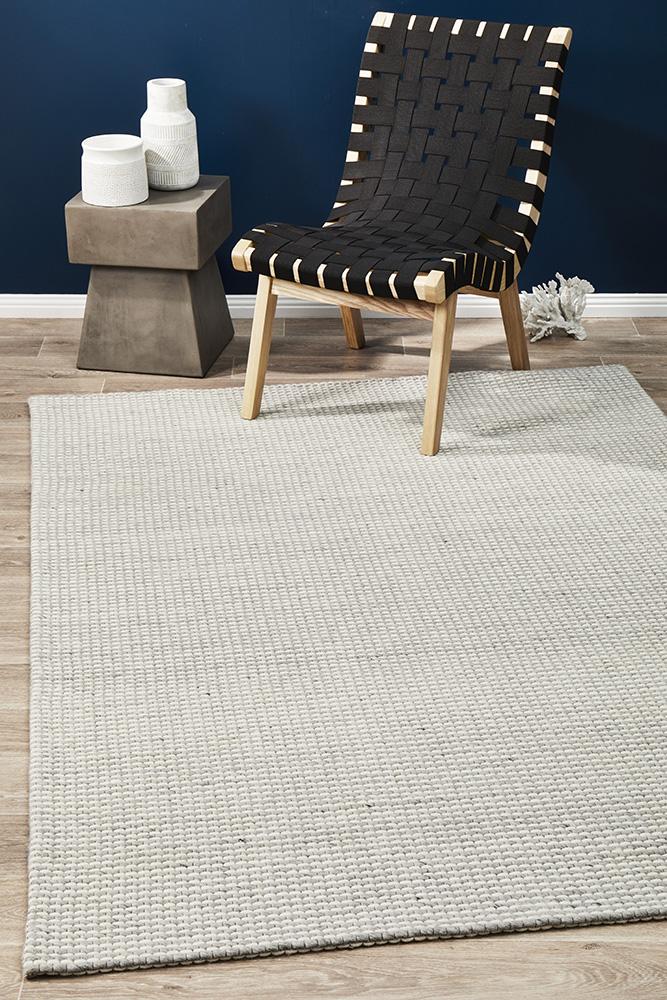 Oskar Felted Wool Striped Rug Grey White