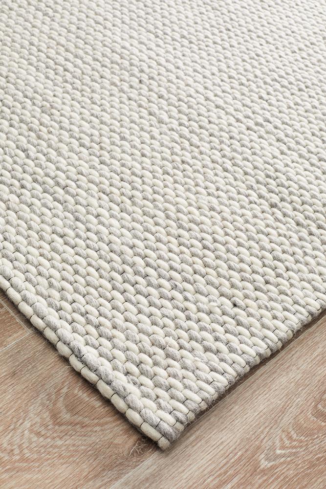 Oskar Felted Wool Striped Rug Grey White