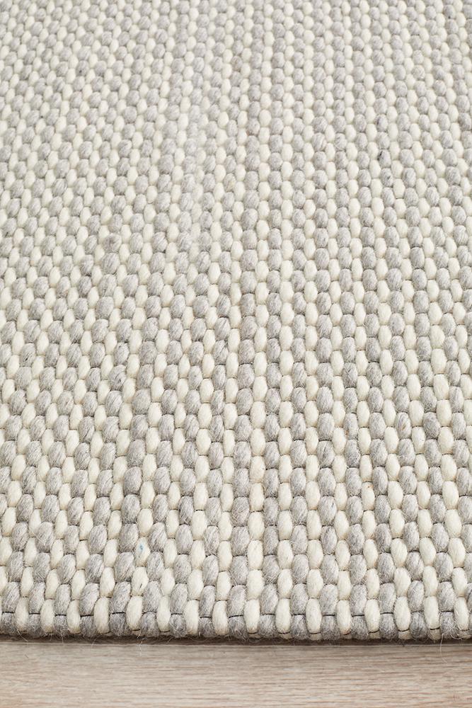 Oskar Felted Wool Striped Rug Grey White