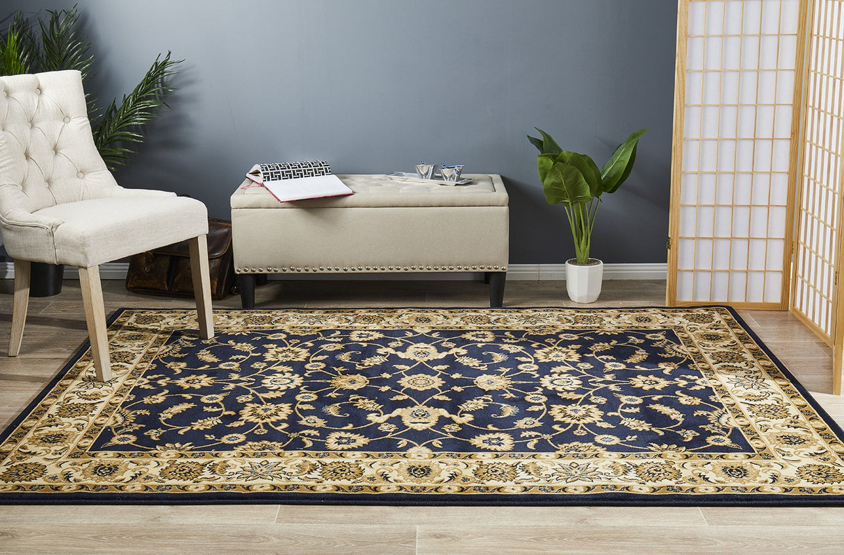 Classic Rug Navy with Ivory Border