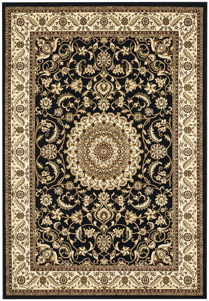 Medallion Rug Black with Ivory Border