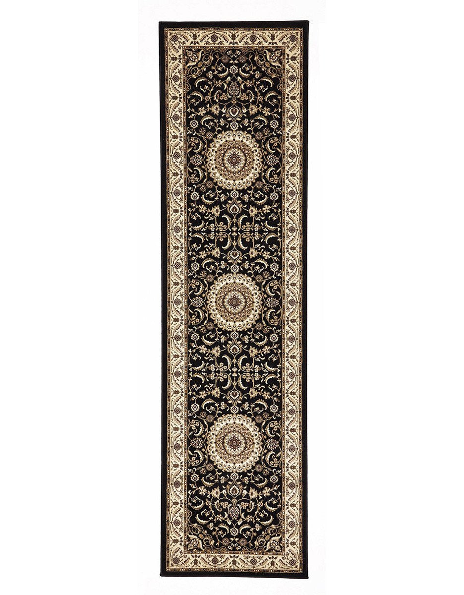 Medallion Rug Black with Ivory Border