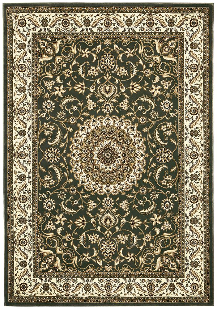 Medallion Rug Green with Ivory Border